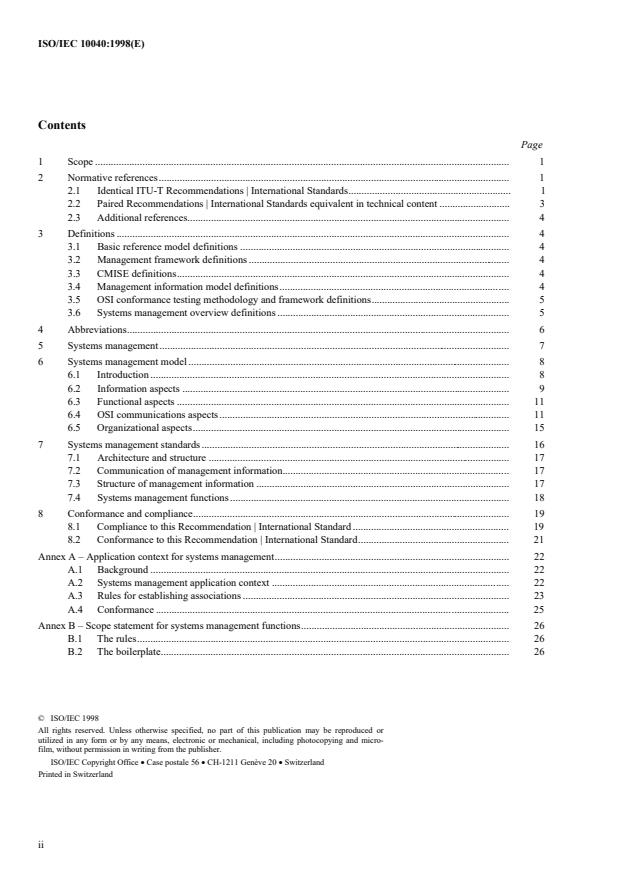 ISO/IEC 10040:1998 ISO/IEC 10040:1998 - Information technology -- Open Systems Interconnection -- Systems management overview - Page 2 preview