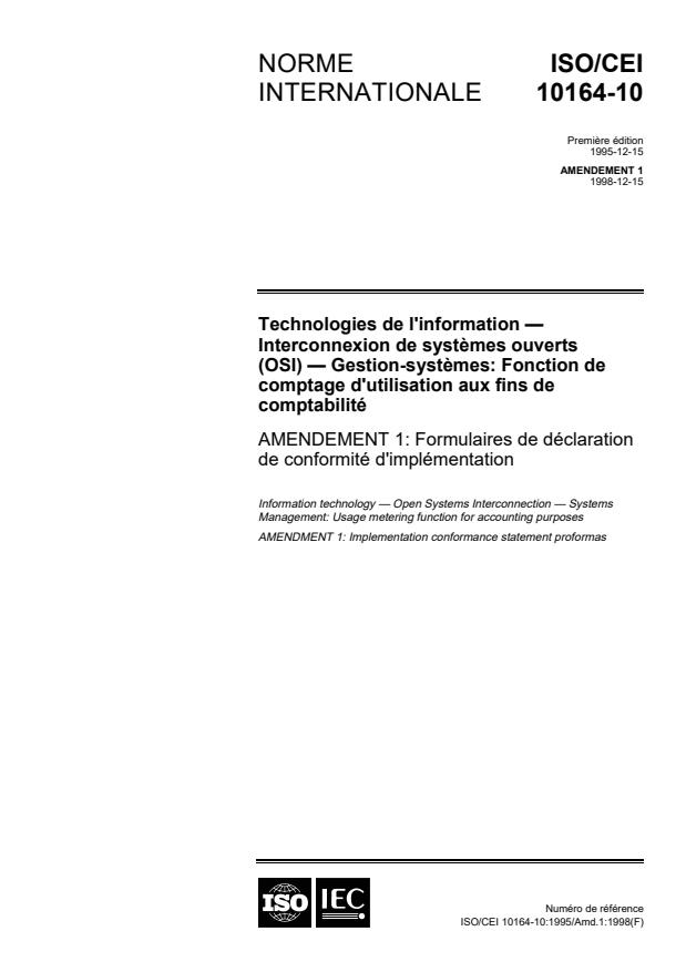 ISO/IEC 10164-10:1995/Amd 1:1998 - Formulaires de déclaration de conformité d'implémentation