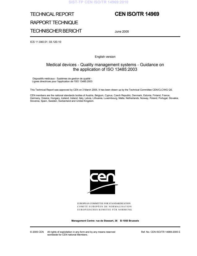 -TP CEN ISO/TR 14969:2010 - Standard je bil natisnjen za čitalnico.