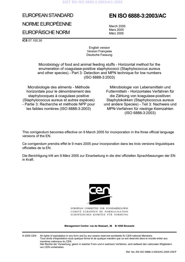 EN ISO 6888-3:2003/AC:2005