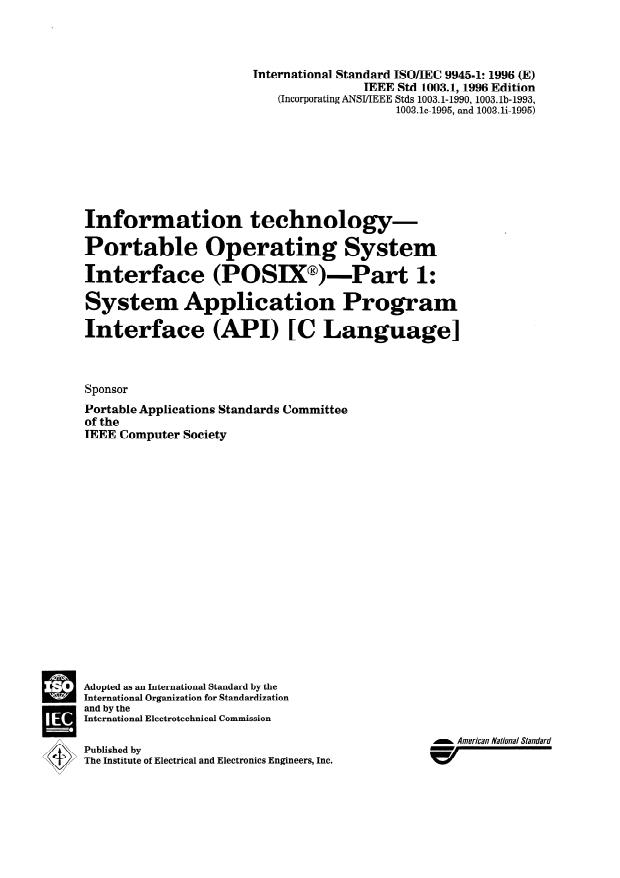 ISO/IEC 9945-1:1996 - Information technology -- Portable Operating System Interface (POSIX)