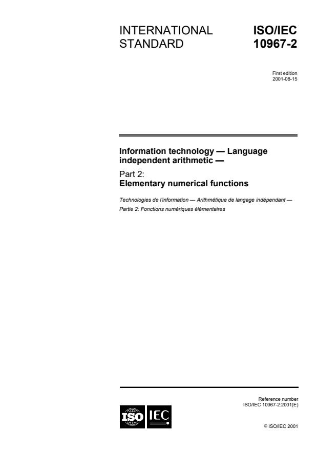 ISO/IEC 10967-2:2001 - Information technology -- Language independent arithmetic