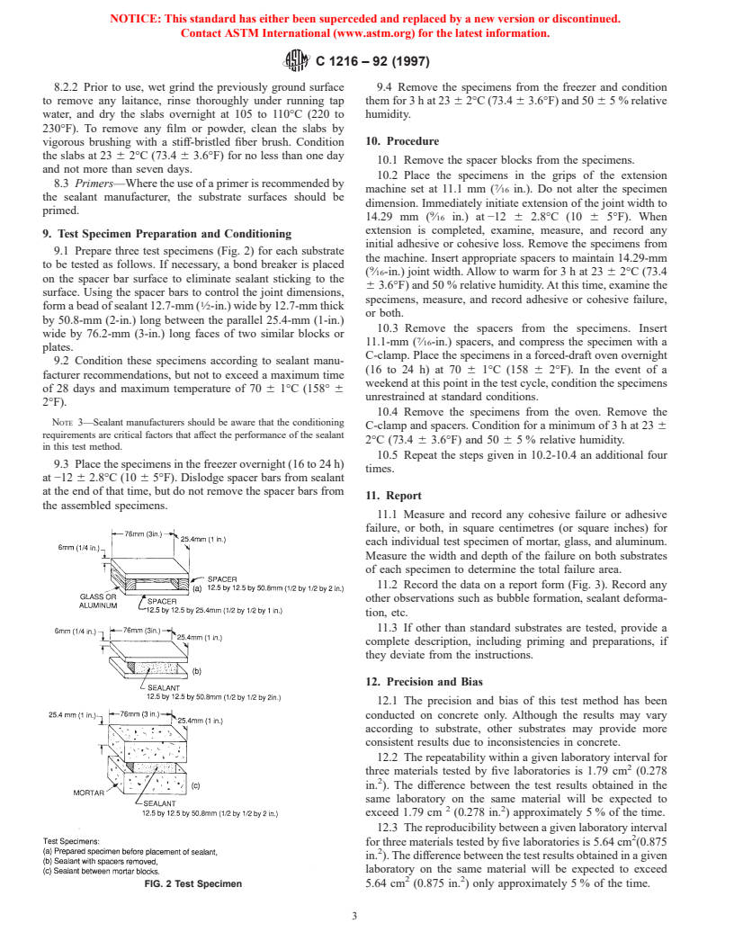 ASTM C1216-92(1997) - Standard Test Method for Adhesion and Cohesion of One-Part Elastomeric Solvent Release Sealants