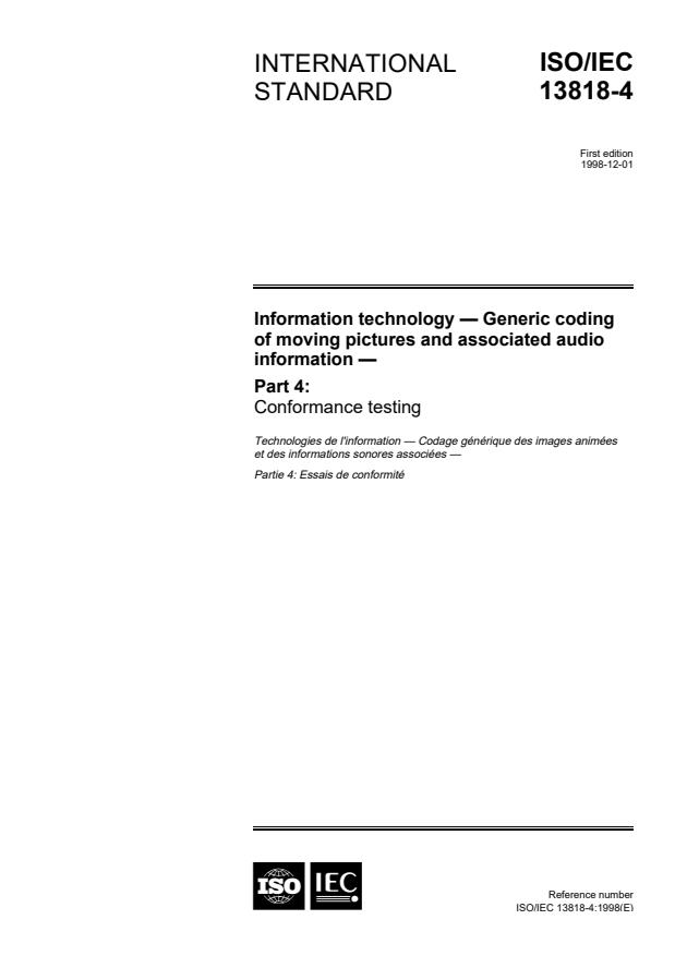 ISO/IEC 13818-4:1998 - Information technology -- Generic coding of moving pictures and associated audio information