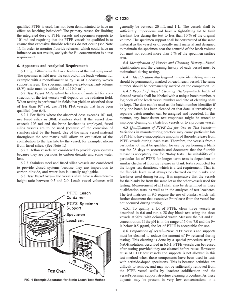 ASTM C1220-98 - Standard Test Method for Static Leaching of Monolithic Waste Forms for Disposal of Radioactive Waste