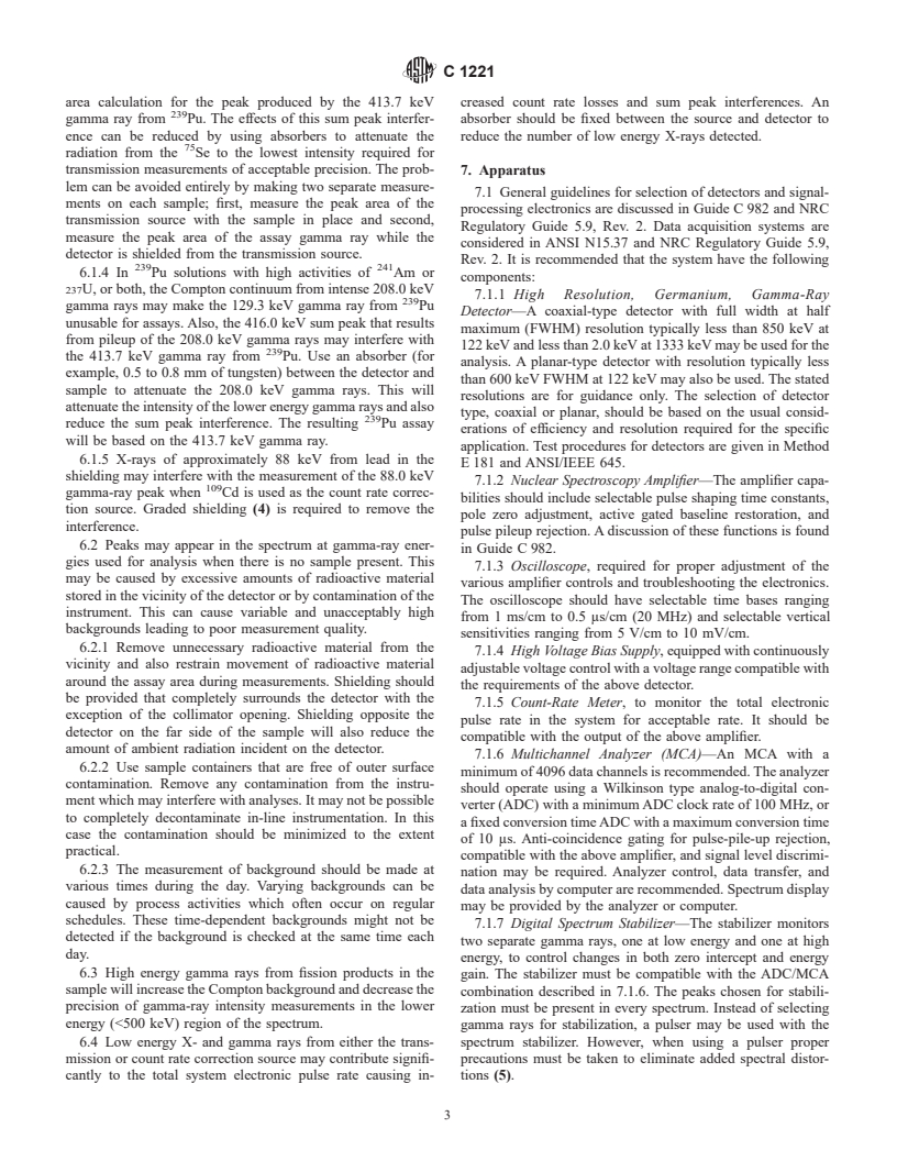 ASTM C1221-92(1998) - Standard Test Method for Nondestructive Analysis of Special Nuclear Materials in Homogeneous Solutions by Gamma-Ray Spectrometry