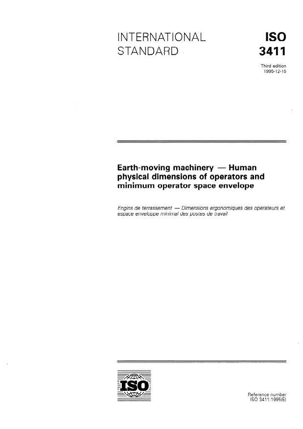 ISO 3411:1995 - Earth-moving machinery -- Human physical dimensions of operators and minimum operator space envelope