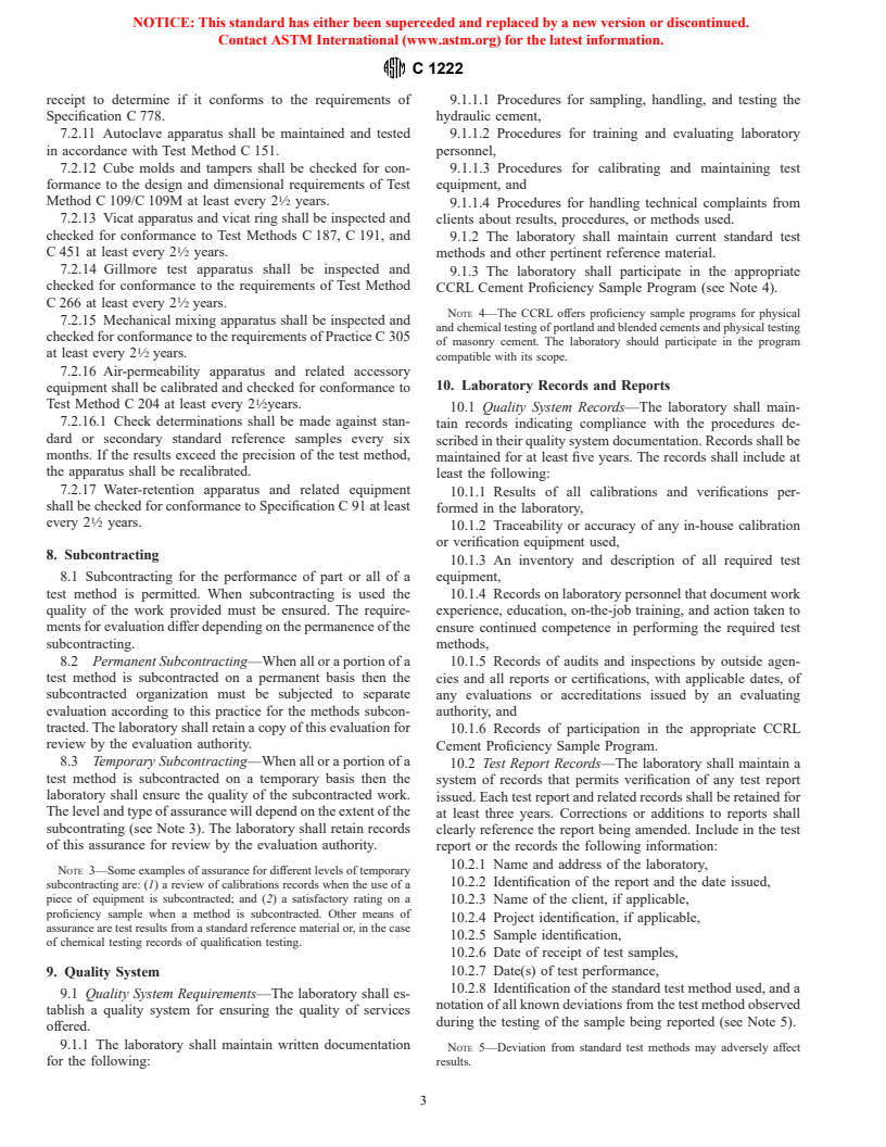 ASTM C1222-99 - Standard Practice for Evaluation of Laboratories Testing Hydraulic Cement