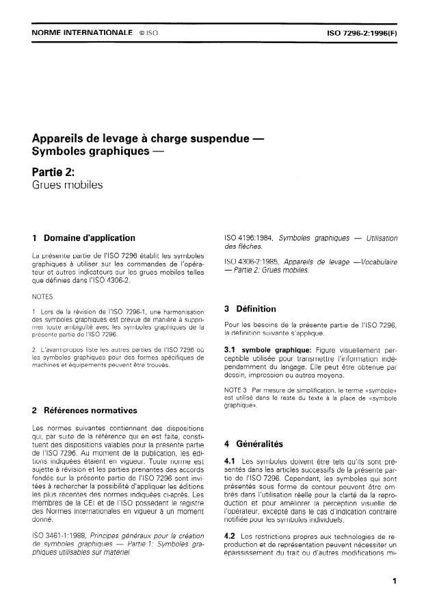 ISO 7296-2:1996 - Appareils de levage a charge suspendue -- Symboles graphiques