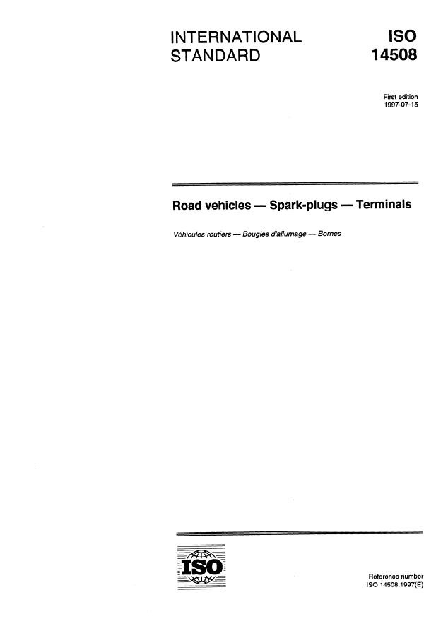 ISO 14508:1997 - Road vehicles -- Spark-plugs -- Terminals