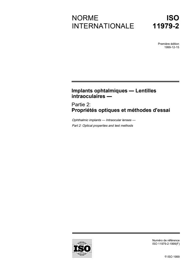 ISO 11979-2:1999 - Implants ophtalmiques -- Lentilles intraoculaires
