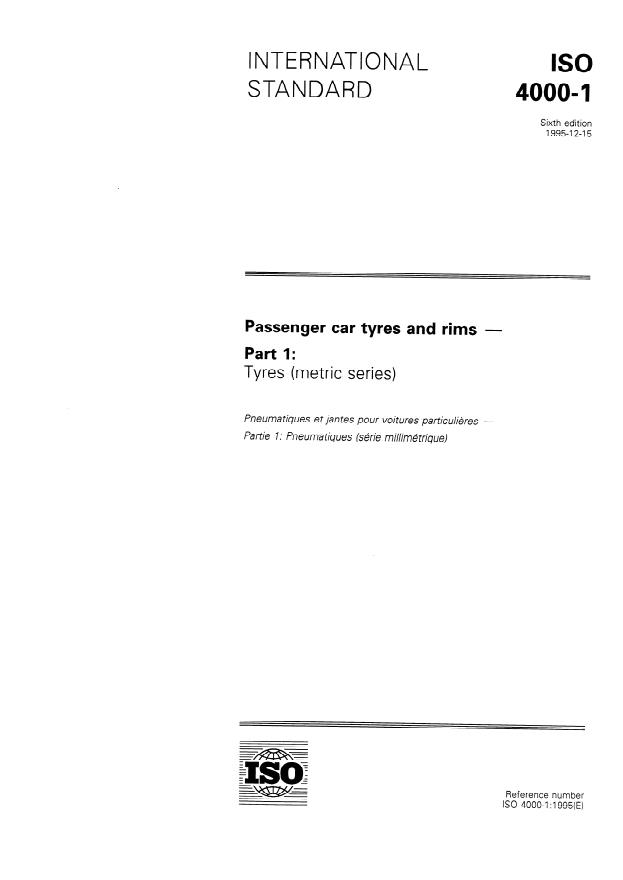 ISO 4000-1:1995 - Passenger car tyres and rims