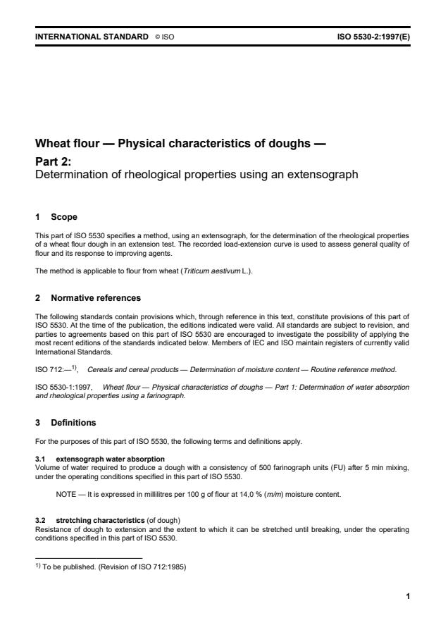 ISO 5530-2:1997 - Wheat flour -- Physical characteristics of doughs