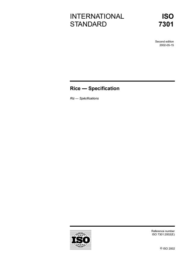 ISO 7301:2002 - Rice -- Specification