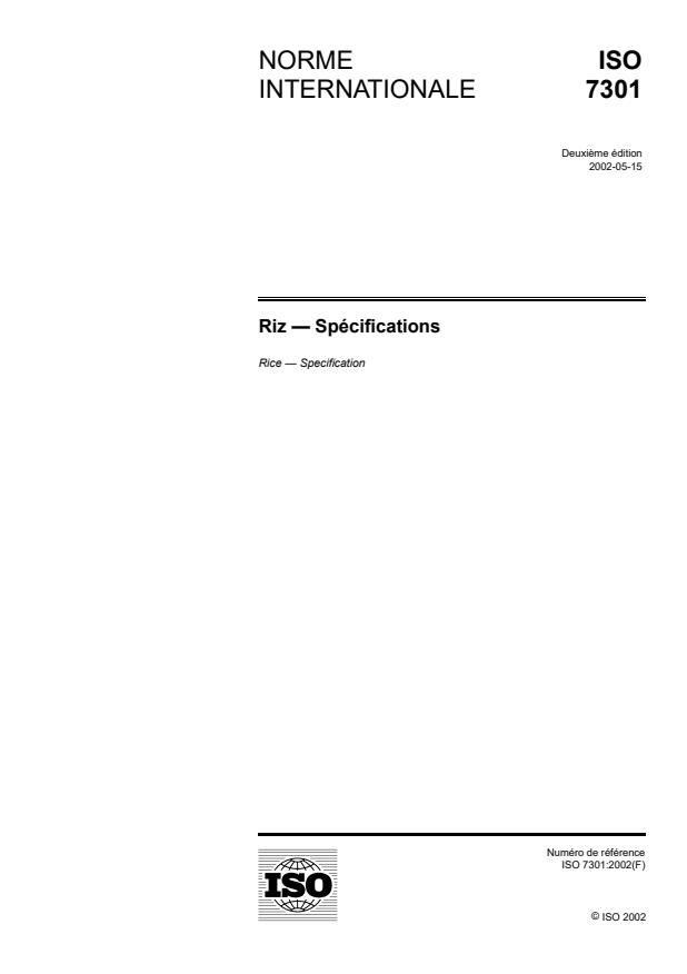 ISO 7301:2002 - Riz -- Spécifications