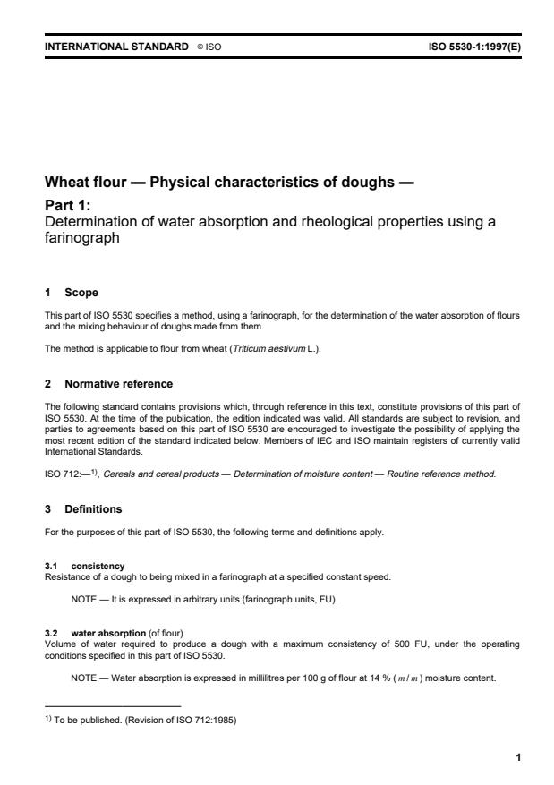 ISO 5530-1:1997 - Wheat flour -- Physical characteristics of doughs