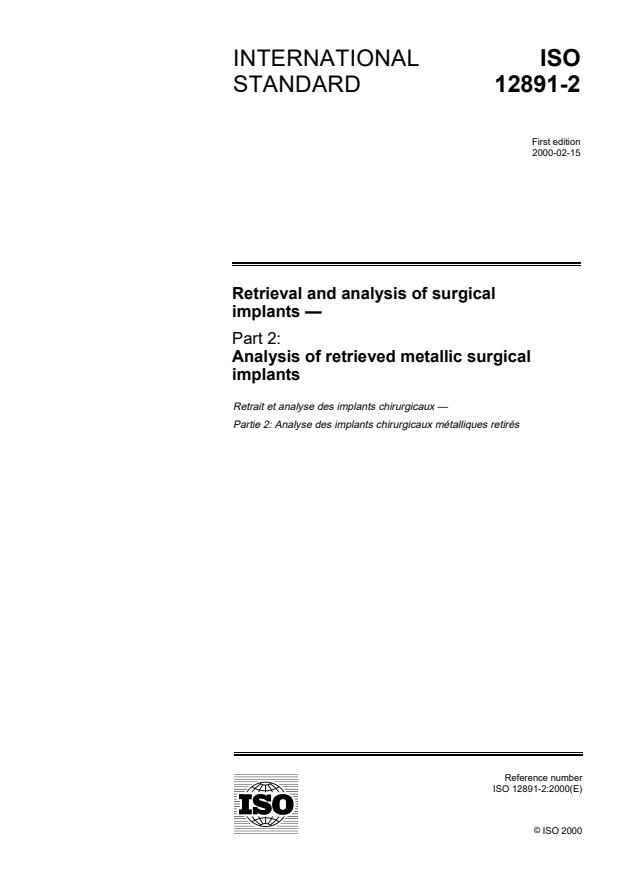 ISO 12891-2:2000 - Retrieval and analysis of surgical implants