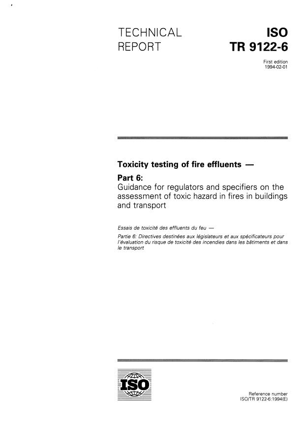 ISO/TR 9122-6:1994 - Toxicity testing of fire effluents