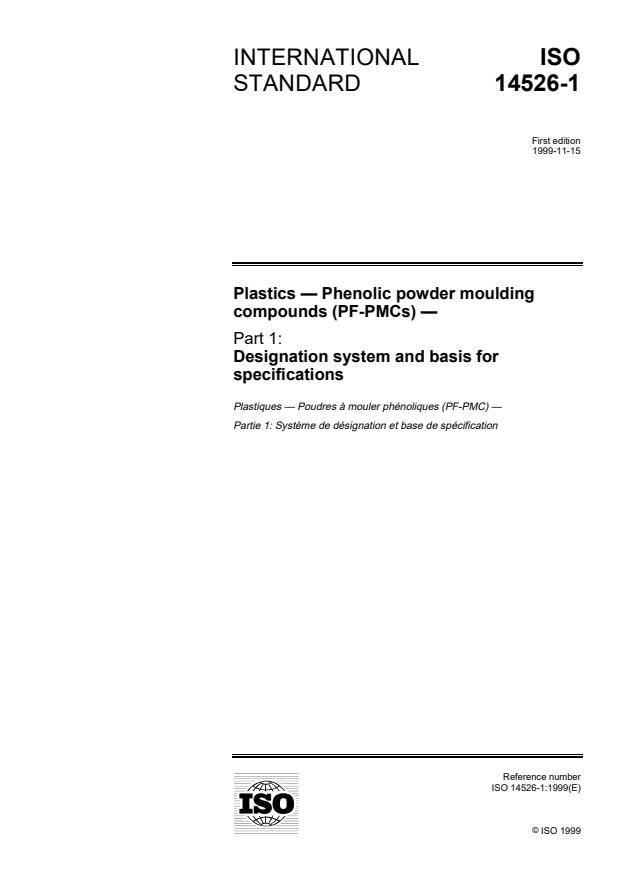 ISO 14526-1:1999 - Plastics -- Phenolic powder moulding compounds (PF-PMCs)