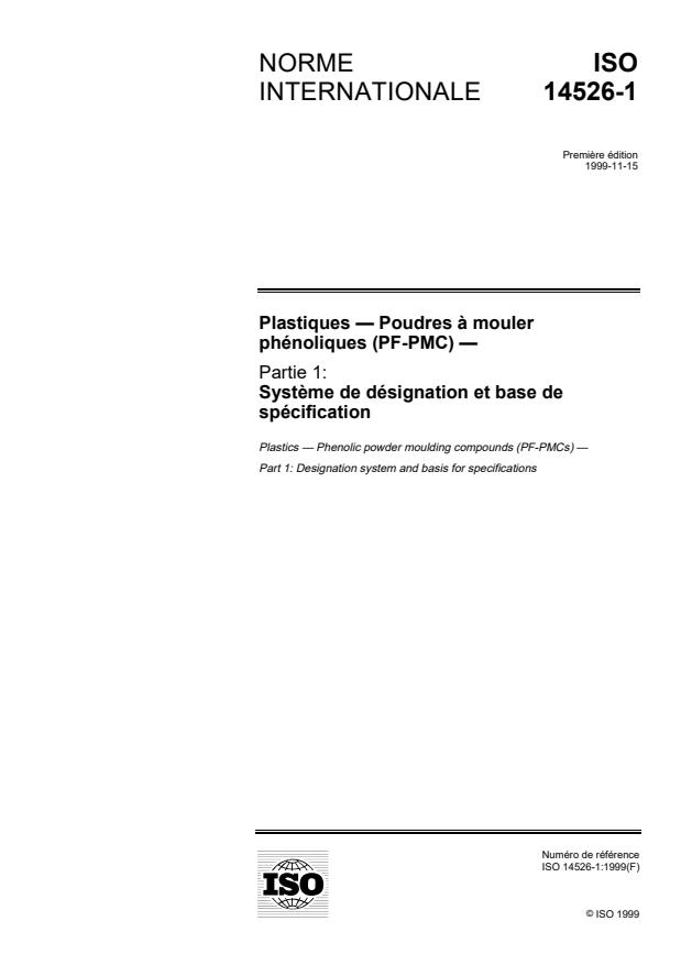 ISO 14526-1:1999 - Plastiques -- Poudres a mouler phénoliques (PF-PMC)