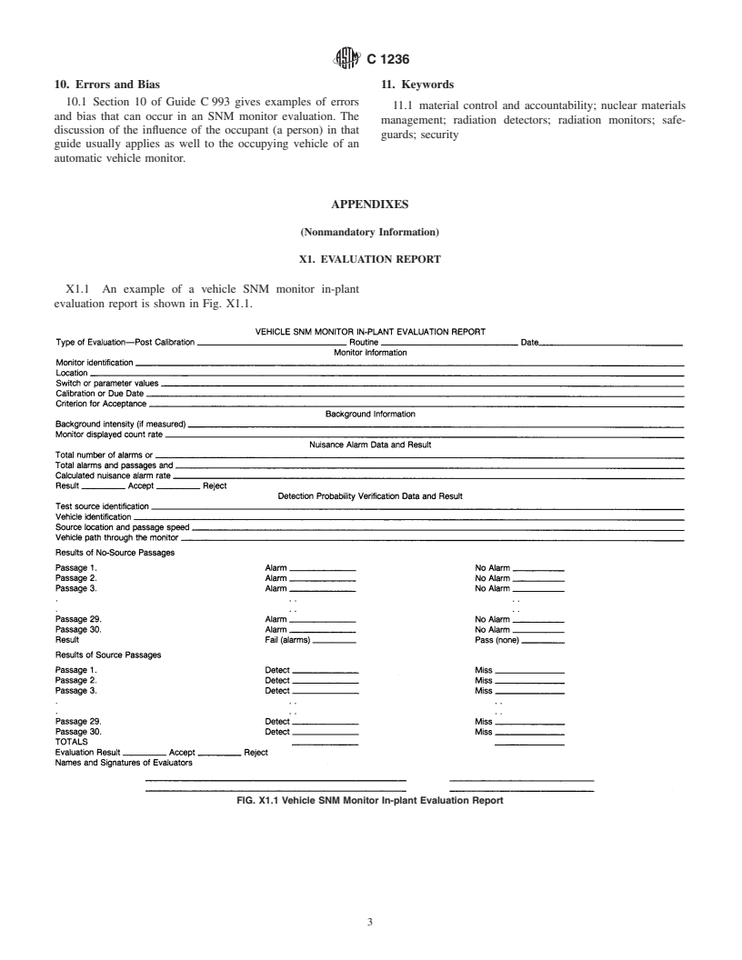 ASTM C1236-99 - Standard Guide for In-Plant Performance Evaluation of Automatic Vehicle SNM Monitors