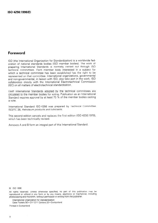ISO 4256:1996 ISO 4256:1996 - Liquefied petroleum gases -- Determination of gauge vapour pressure -- LPG method - Page 2 preview