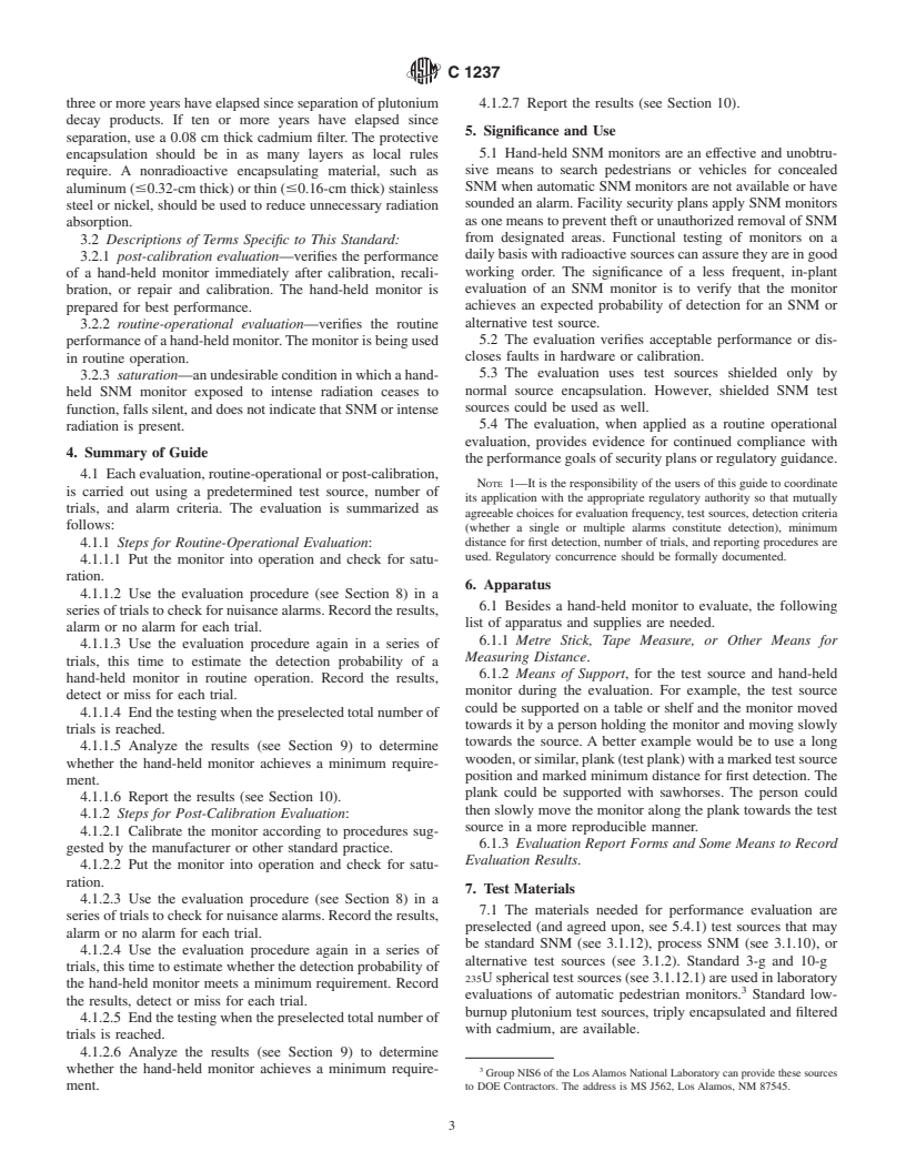 ASTM C1237-99 - Standard Guide to In-Plant Performance Evaluation of Hand-Held SNM Monitors