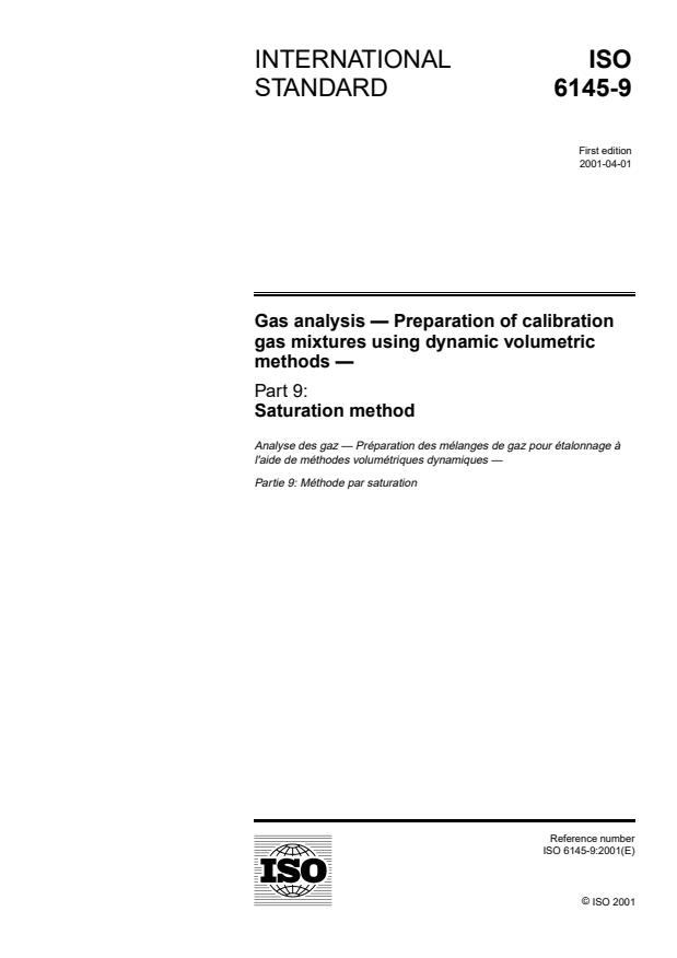 ISO 6145-9:2001 - Gas analysis -- Preparation of calibration gas mixtures using dynamic volumetric methods