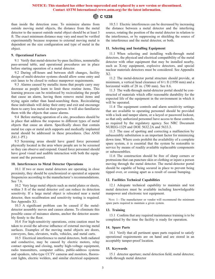 ASTM C1238-97 - Standard Guide for Installation of Walk-Through Metal Detectors