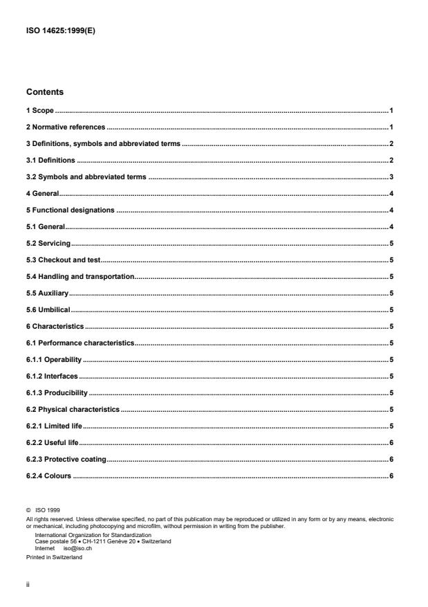 ISO 14625:1999 ISO 14625:1999 - Space systems -- Ground support equipment for use at launch, landing, or retrieval sites— General requirements - Page 2 preview