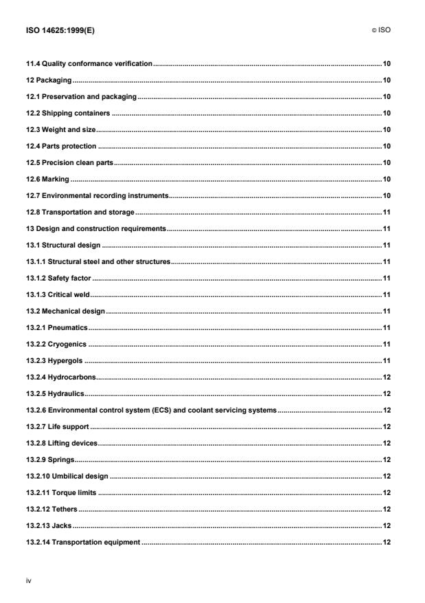 ISO 14625:1999 ISO 14625:1999 - Space systems -- Ground support equipment for use at launch, landing, or retrieval sites— General requirements - Page 4 preview