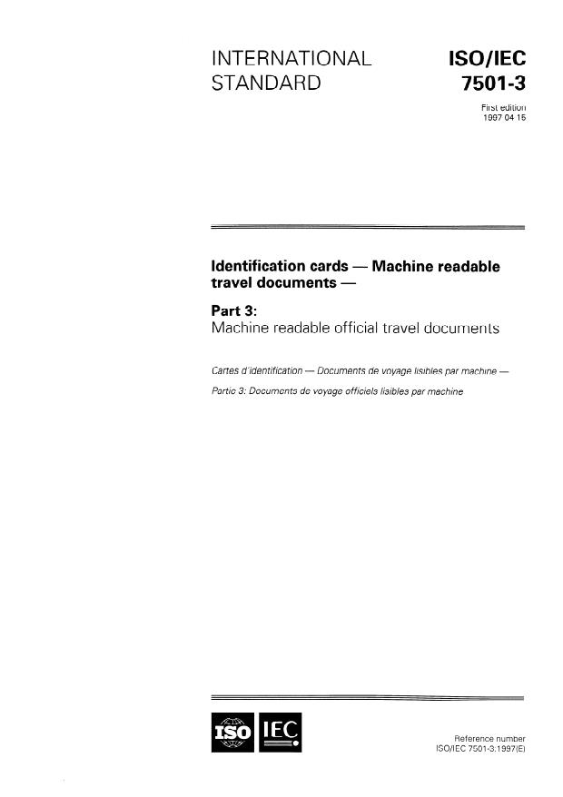 ISO/IEC 7501-3:1997 - Identification cards -- Machine readable travel documents