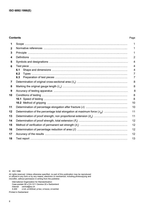 ISO 6892:1998 ISO 6892:1998 - Metallic materials -- Tensile testing at ambient temperature - Page 2 preview