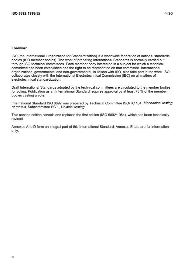 ISO 6892:1998 ISO 6892:1998 - Metallic materials -- Tensile testing at ambient temperature - Page 4 preview