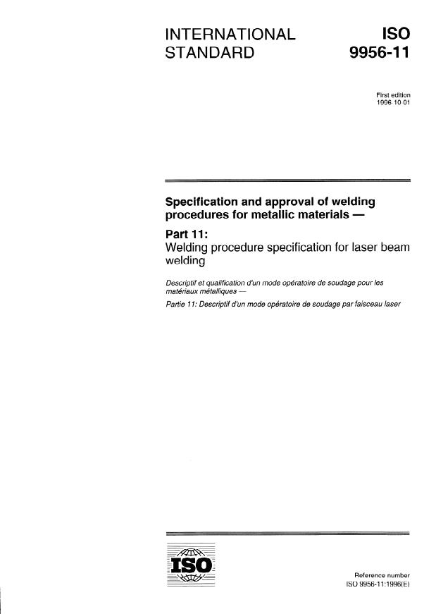 ISO 9956-11:1996 - Specification and approval of welding procedures for metallic materials