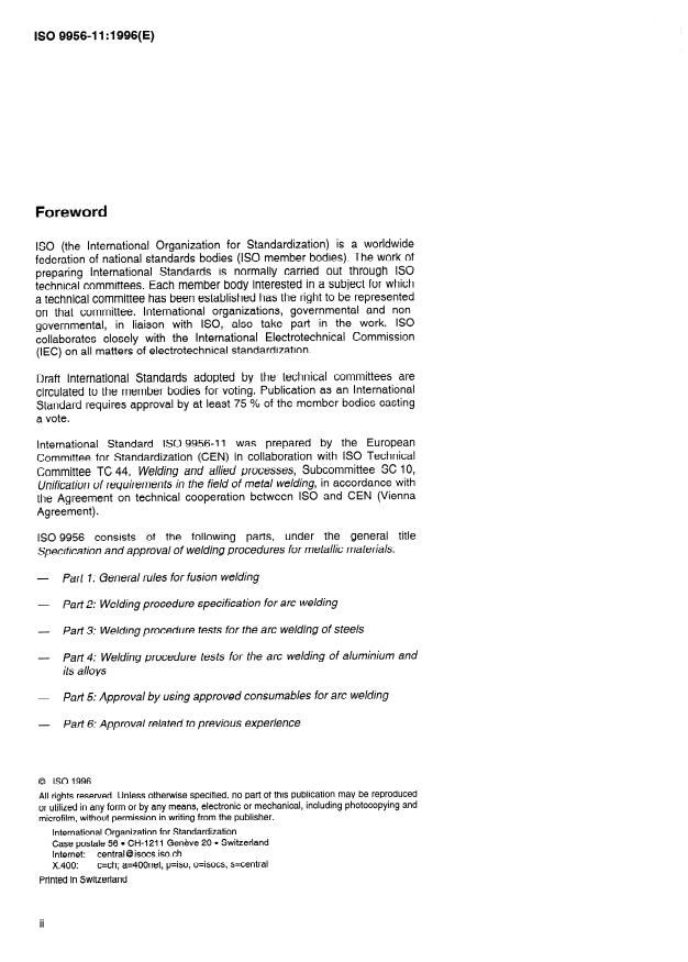 ISO 9956-11:1996 ISO 9956-11:1996 - Specification and approval of welding procedures for metallic materials - Page 2 preview