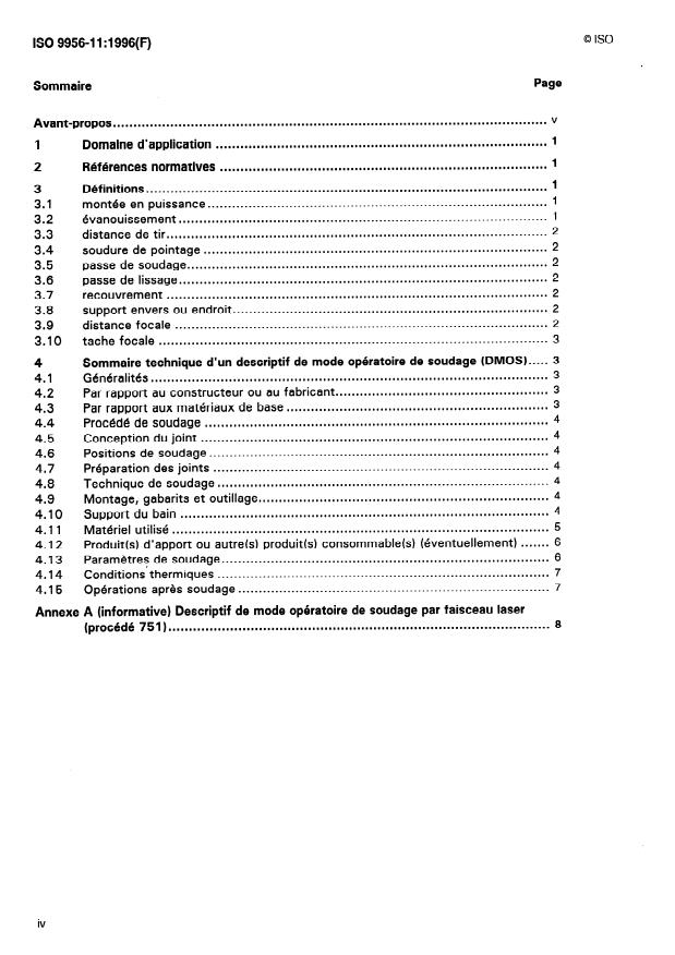 ISO 9956-11:1996 ISO 9956-11:1996 - Descriptif et qualification d'un mode opératoire de soudage pour les matériaux métalliques - Page 4 preview