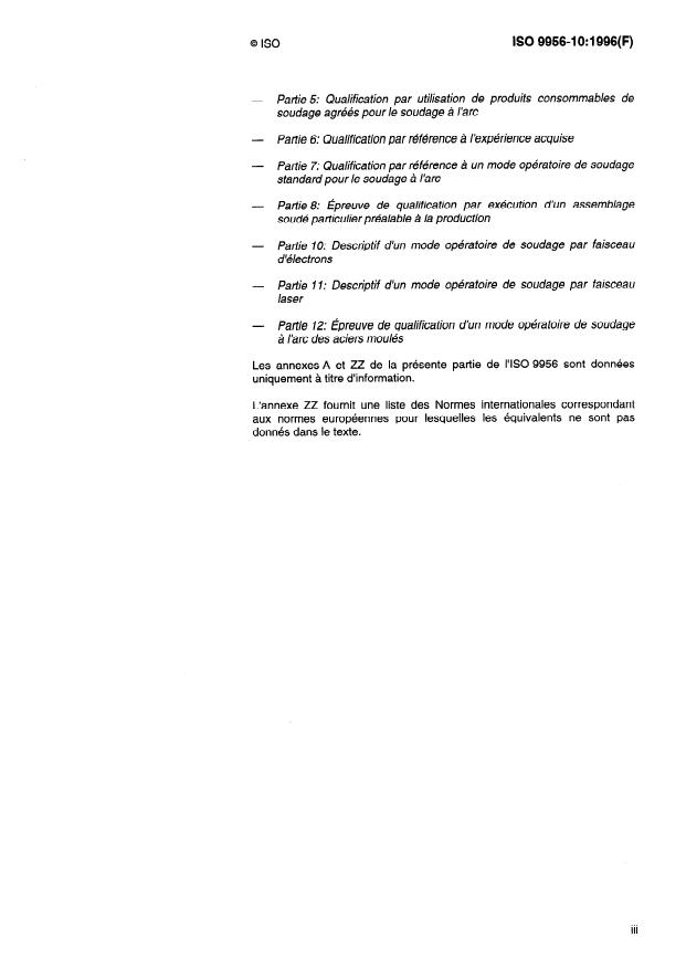 ISO 9956-10:1996 - Descriptif et qualification d'un mode opératoire de soudage pour les matériaux métalliques