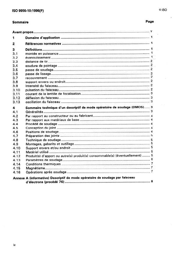 ISO 9956-10:1996 ISO 9956-10:1996 - Descriptif et qualification d'un mode opératoire de soudage pour les matériaux métalliques - Page 4 preview