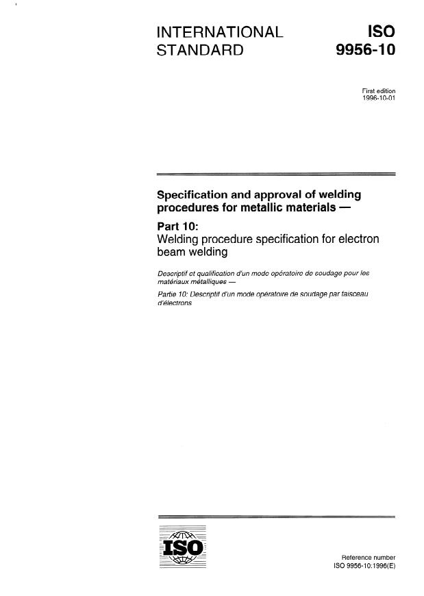 ISO 9956-10:1996 - Specification and approval of welding procedures for metallic materials