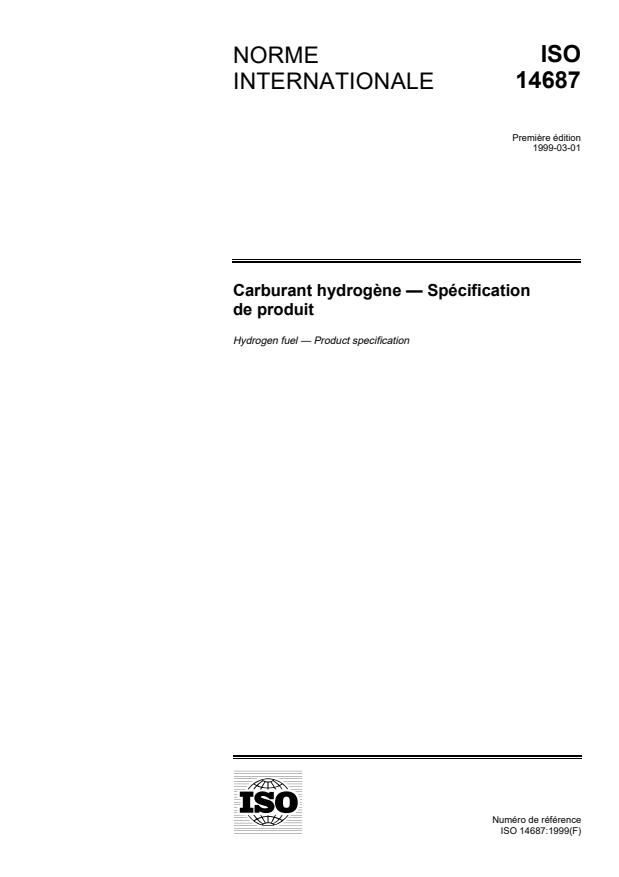 ISO 14687-1:1999 - Carburant hydrogene -- Spécification de produit
