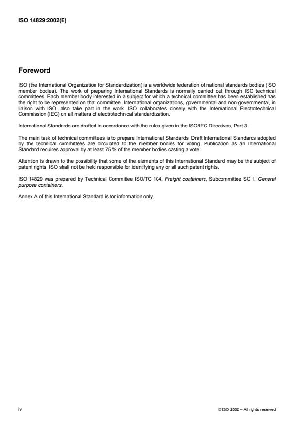 ISO 14829:2002 ISO 14829:2002 - Freight containers -- Straddle carriers for freight container handling -- Calculation of stability - Page 4 preview