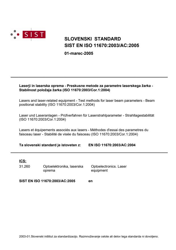 EN ISO 11670:2003/AC:2005