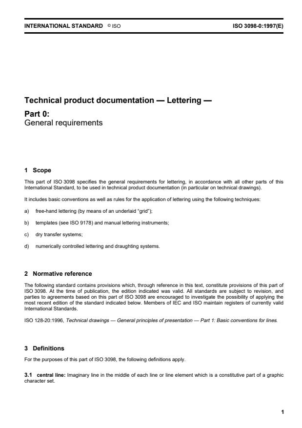 ISO 3098-0:1997 - Technical product documentation -- Lettering