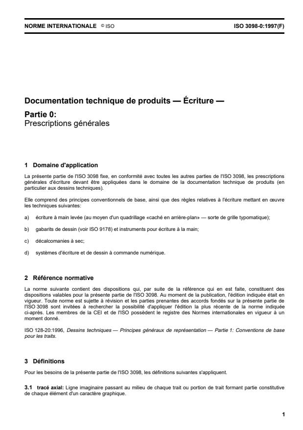 ISO 3098-0:1997 - Documentation technique de produits -- Écriture