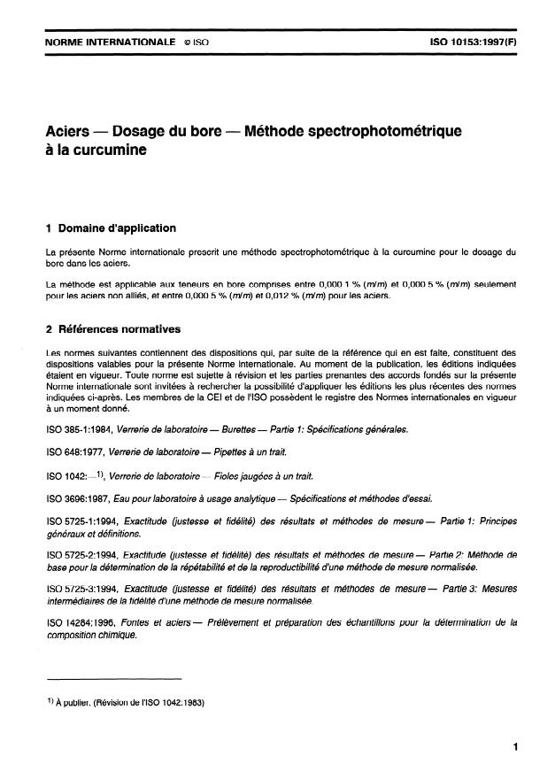 ISO 10153:1997 - Aciers -- Dosage du bore -- Méthode spectrophotométrique a la curcumine