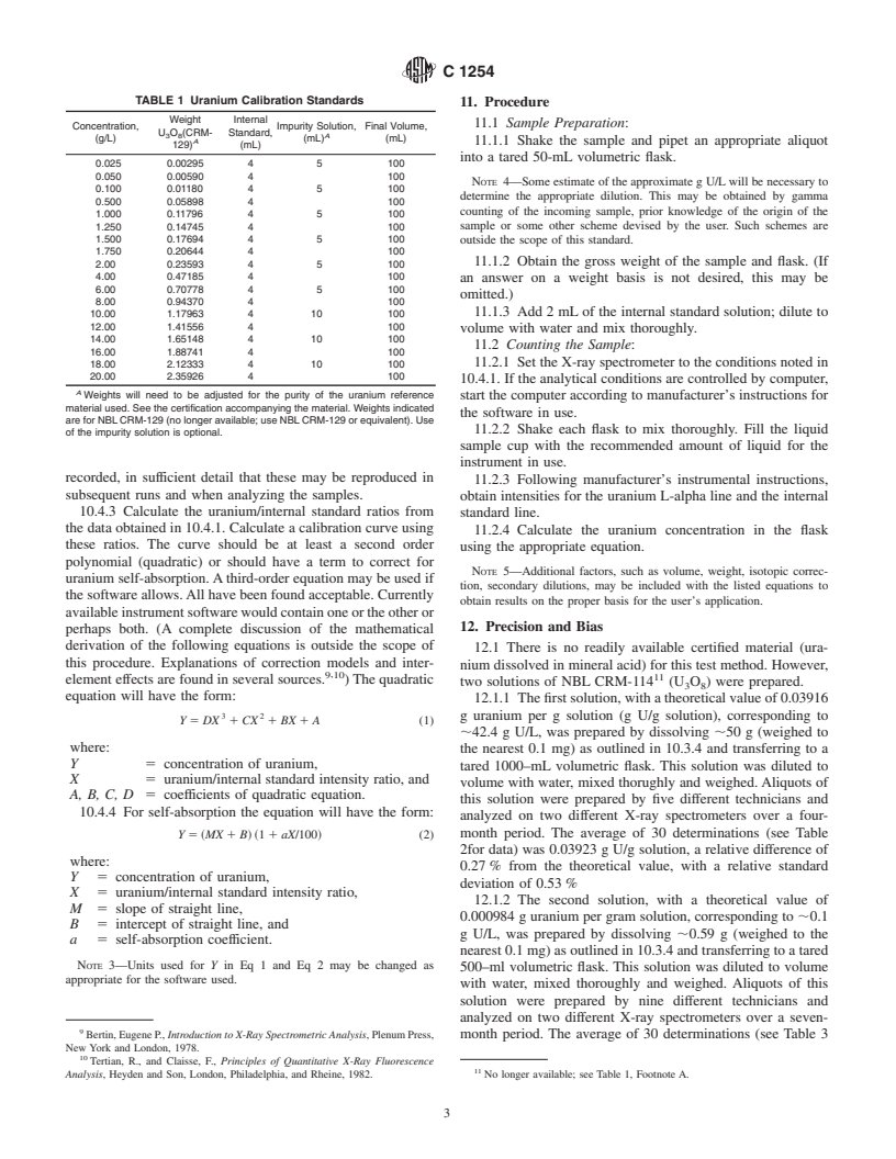 ASTM C1254-99 - Standard Test Method for Determination of Uranium in Mineral Acids by X-Ray Fluorescence