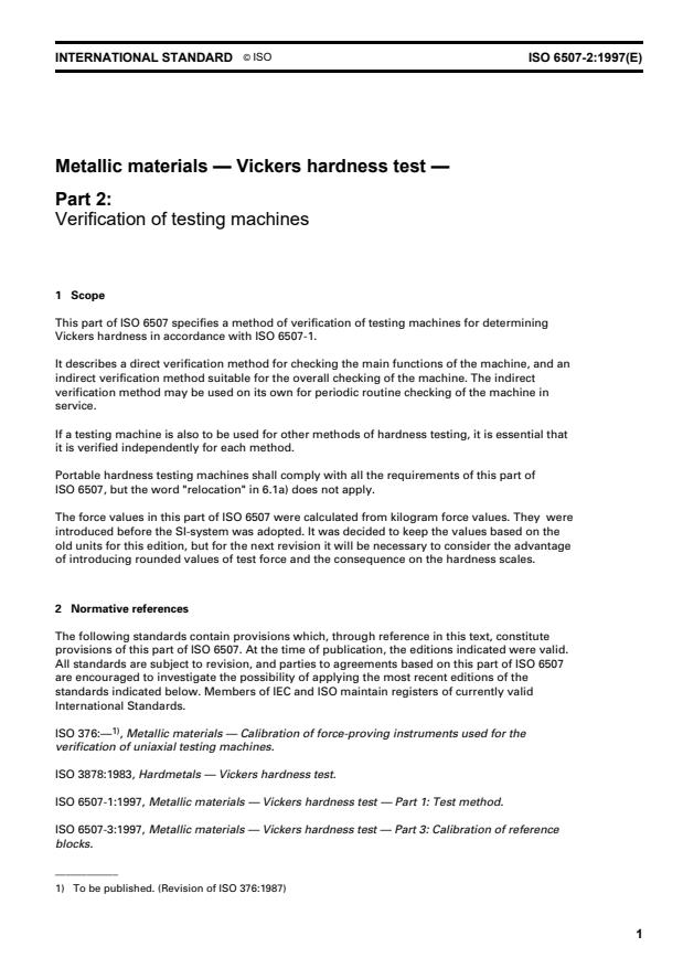 ISO 6507-2:1997 - Metallic materials -- Vickers hardness test