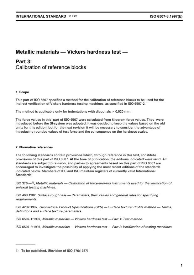 ISO 6507-3:1997 - Metallic materials -- Vickers hardness test