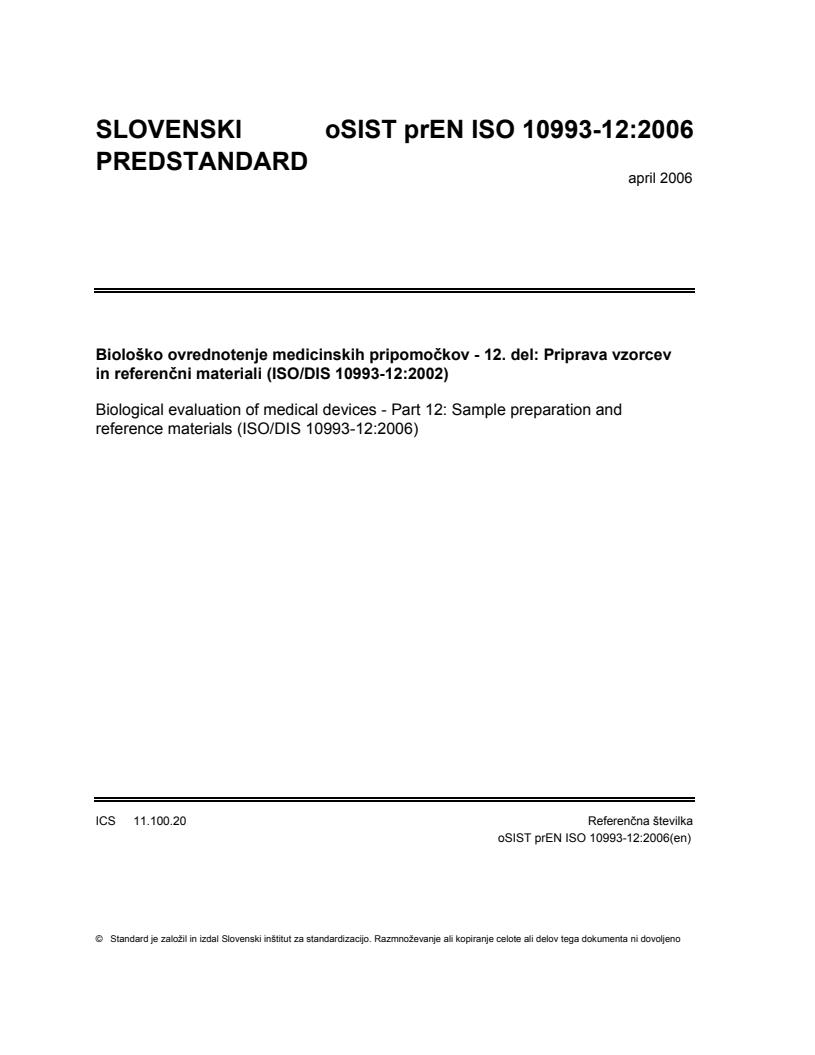 prEN ISO 10993-12:2006